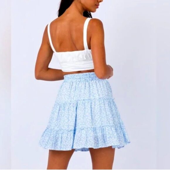 Princess Polly Meltem Floral Ruffle Tiered Mini Skirt in Blue US 2 AU 6 - Picture 2 of 8